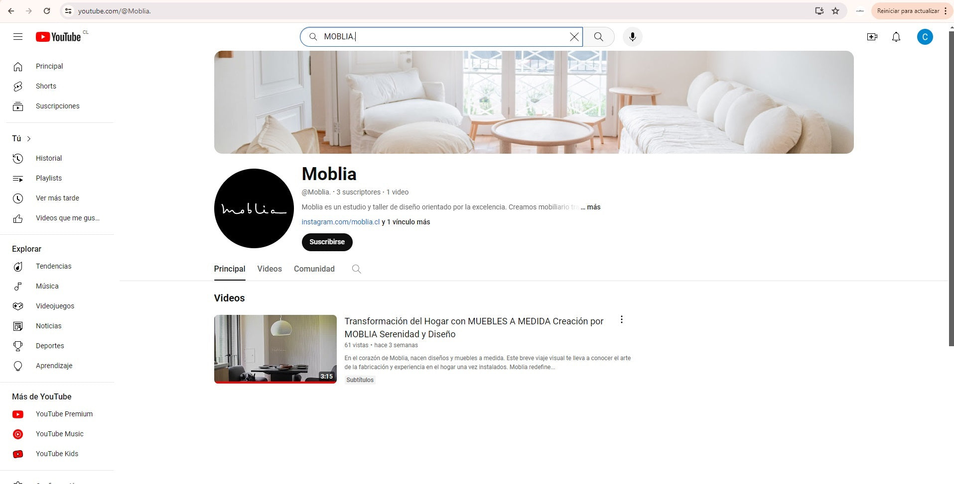 Conéctate con Moblia en YouTube: Creatividad y Diseño al Descubierto